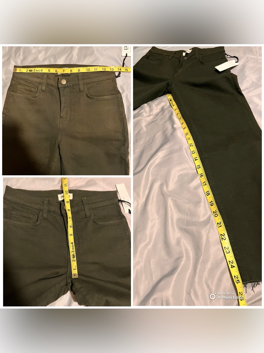 L'AGENCE NWT Sada High Rise Crop Slim Jeans Army Green Denim Size 25 Fits 26 - Picture 10 of 10